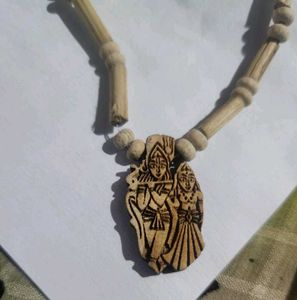Handcarved Krishna Radha Wood Necklace