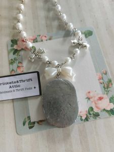 Enchanted Swan Lake Clay Pendant Bow Necklace