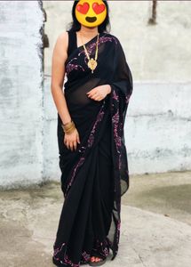 Beautiful Hand Work Black Saree