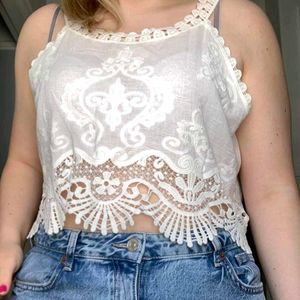 White Crochet Lace Crop Top