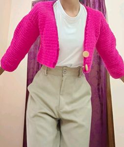 crochet pink cardigan