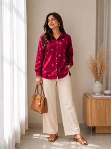 Elegant Red Embroidered Shirt