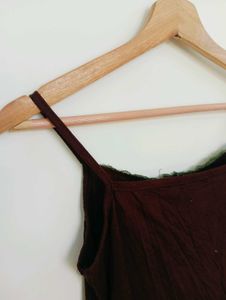 Chic Brown Lace Trim Cami Top