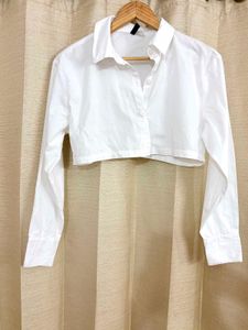 White Cropped Collared Shirt