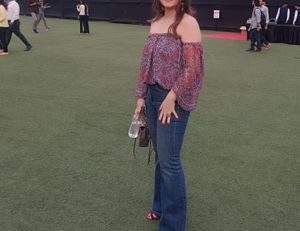 Label Ritu Kumar Sheer Floral off shoulder Top