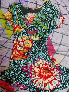Vibrant Floral Print Short Sleeve Dress