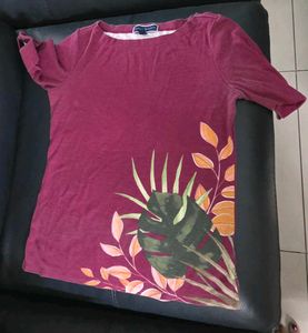 Imported Maroon Leaf Print Top Karen Scott S