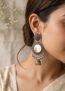 Oxidised Mirror Jhumka Earrings