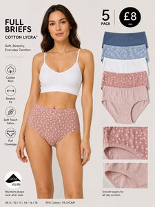 5 pack Full Briefs Cotton Lycra