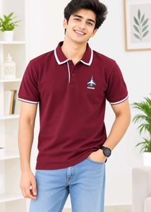 Maroon Polo T-Shirt with Jet Print