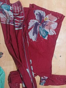Girls' Red Kurta Set with Floral Print