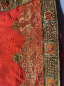 Elegant Coral Embroidered Silk Saree