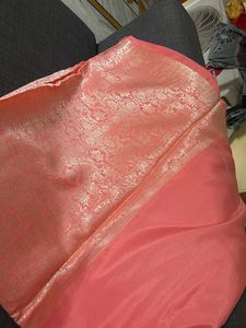 Beautiful Peach Saree with Gold Border