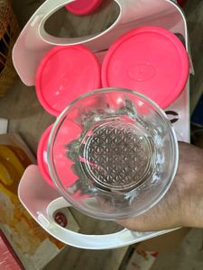 Set of 4 Pink Lid Glass Containers