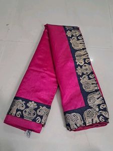 Elegant Pink Saree with Elephant Border