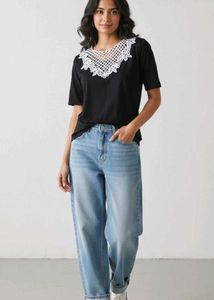 Black Short kurti with Lace Detail
