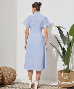 Light Blue Striped Shirt Dress