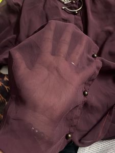 Burgundy Sheer Button-Down Top