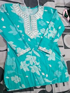 Beautiful Teal Floral Short Kurti