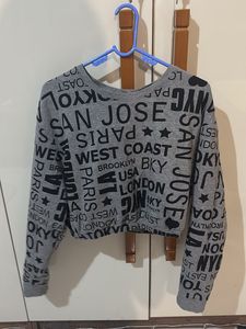 Grey World City Print Long Sleeve Top
