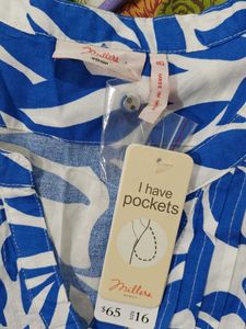 New Blue &amp; White Leaf Print Summer Dress 48 inches