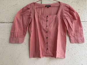 Cute Pink Puff Sleeve Square Neck Top