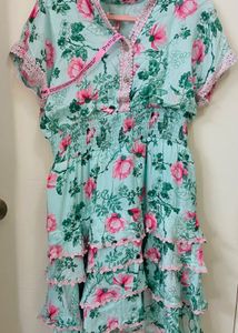 Light Blue Floral Tiered Dress