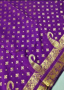 Purple Silk Saree with Gold Print