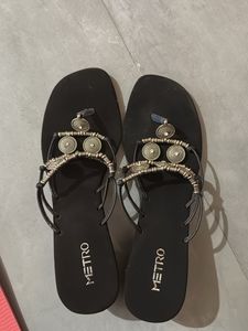 Stylish Black Embellished Flip-Flops