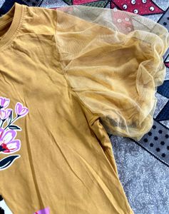 Mustard Yellow T-Shirt with Floral Vase