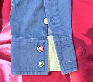 Men's Blue Denim Casual Shirt L Size