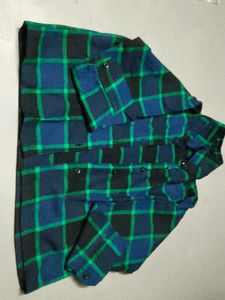 peacock blue &amp; Green Plaid Flannel Shirt