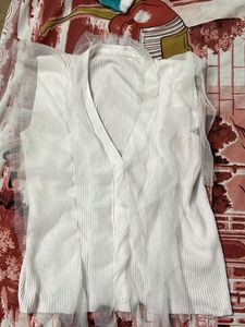 White Ruffled Sheer Sleeve Top