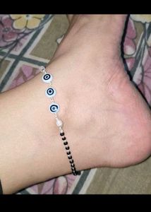 Pure silver Evil eye anklet pair with bill