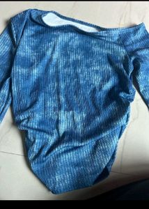 Blue Tie-Dye Asymmetric Crop Top
