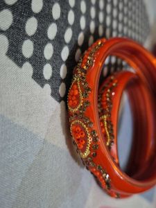 Orange &amp; Gold Embellished Bangles