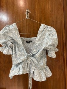 Chic Floral Puff Sleeve Peplum Top