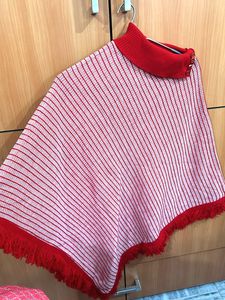RED WOOLEN PONCHO WITH BUTTON NO FLAWS FRESH PEICE
