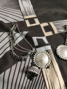 Oxidised Bahubali Earrings And Mangtika Set
