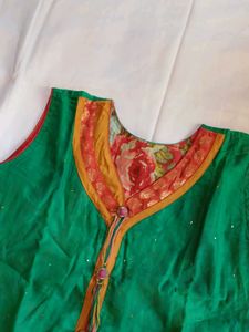 Vibrant Green Kurta with Floral Neckline