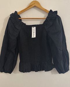 Chic Black Smocked Square Neck Top