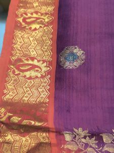 Elegant Purple Silk Saree with Golden Border