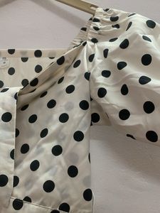 White With Black Polka Dot Tie-Front Top