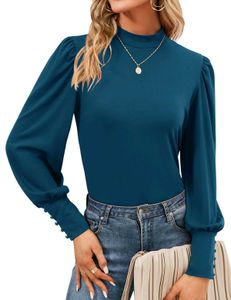 Chic Puff Sleeve Mock Neck Top
