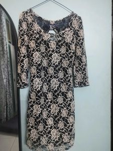 Elegant Black & White Lace Dress