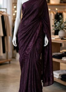 elegant crushed saree with satin patta