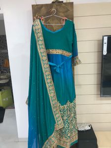 Stunning Teal &amp; Blue Embroidered Anarkali Suit