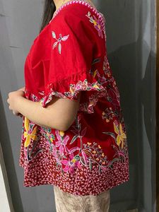 Red Floral Print Kaftan Top