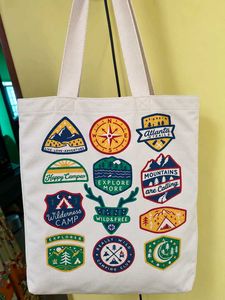 Canvas Tote Bag with Adventure Patches