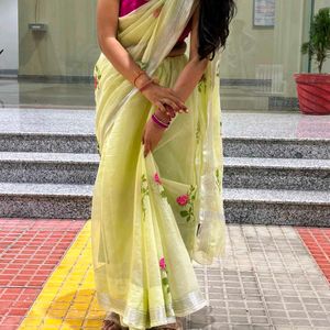 Beautiful Light Green Floral Saree